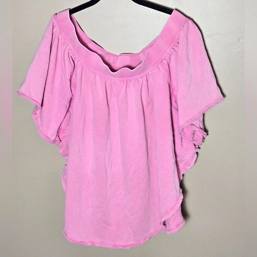 Free People Pink Off The Shoulder Minimalist Boho Top, Medium
